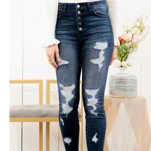 KanCan 7/27 Skinny Dark Distressed Jeans